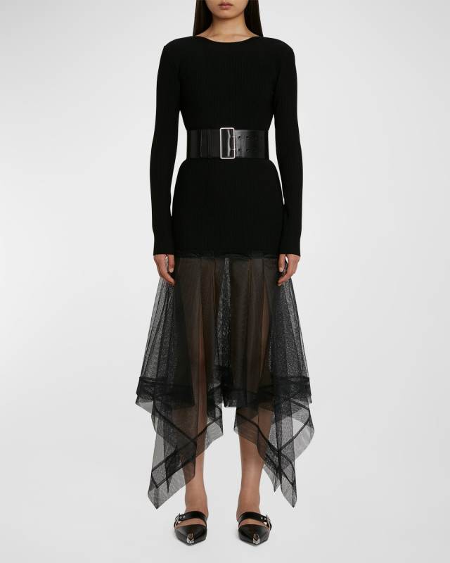 Asymmetric Volume Dress with Organza Skirt